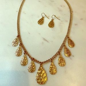 Gold Charm Necklace and Earrings Set
